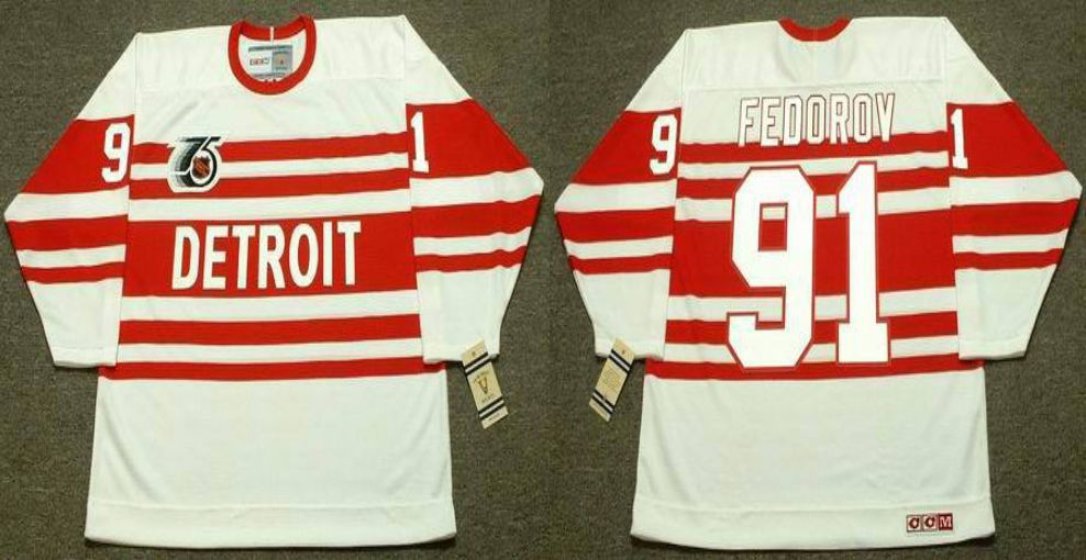 2019 Men Detroit Red Wings #91 Fedoroy White CCM NHL jerseys